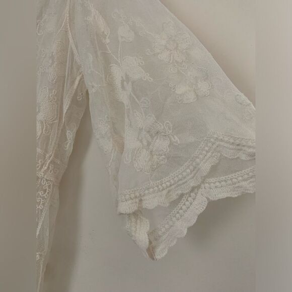 COPY - Floral Lace Hollow Out Front Tie Fairy Kimono Ivory OS - Picture 7 of 9